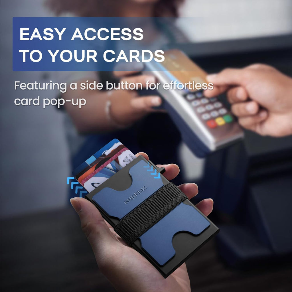 Mens Business Card Holder, Slim Card Wallet for Men and Women, Minimalist RFID Blocking Wallet with Pop-Up Function, Thin Design, Metal Cases Holds 6+6 Cards, Gifts for Men, Men's Accessories