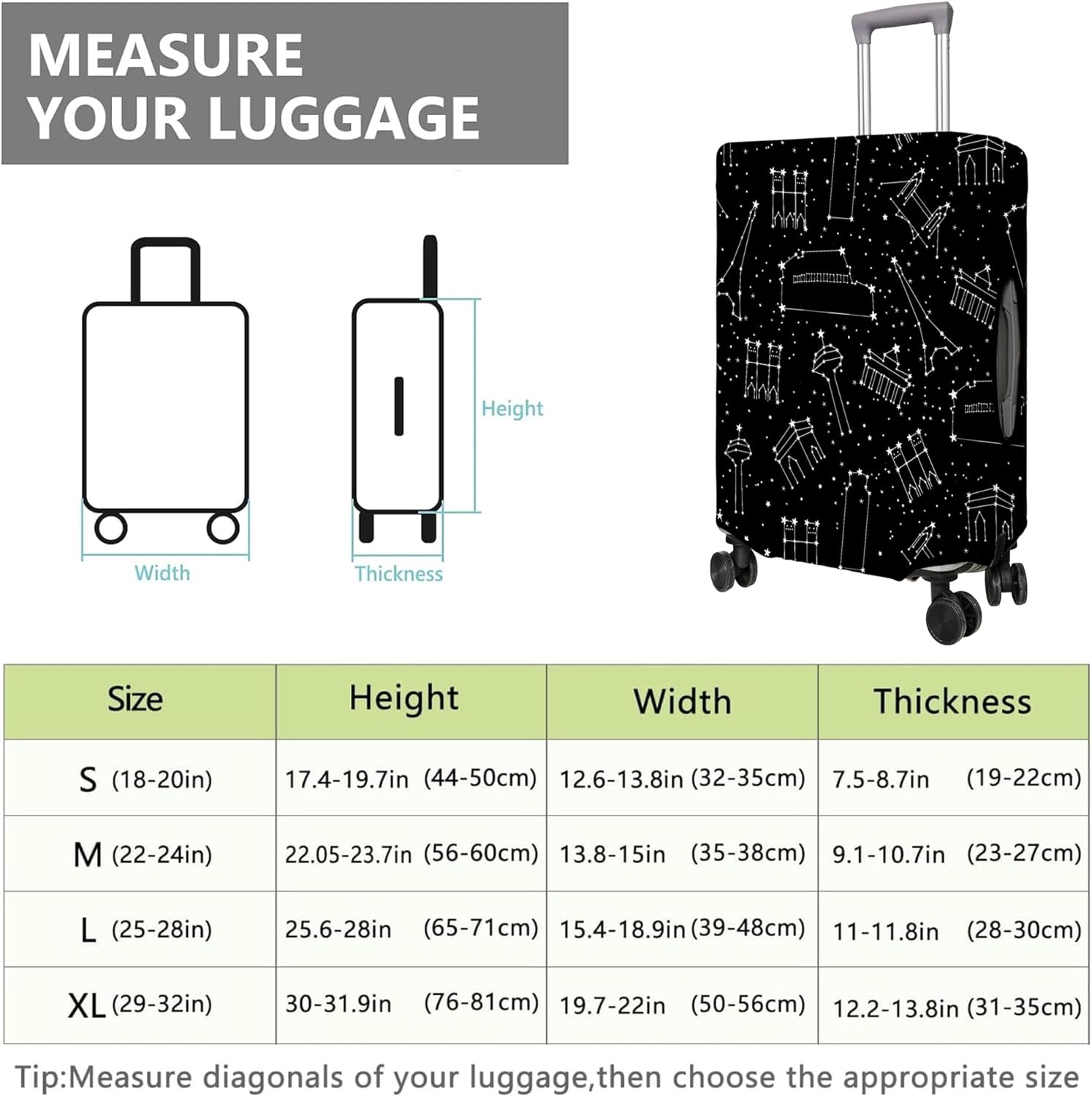 Travel Luggage Cover Suitcase Protector Fits 18-32 Inch Wheel Covers PatternedTravel Related Items Flower Luggage Protector Elastic M