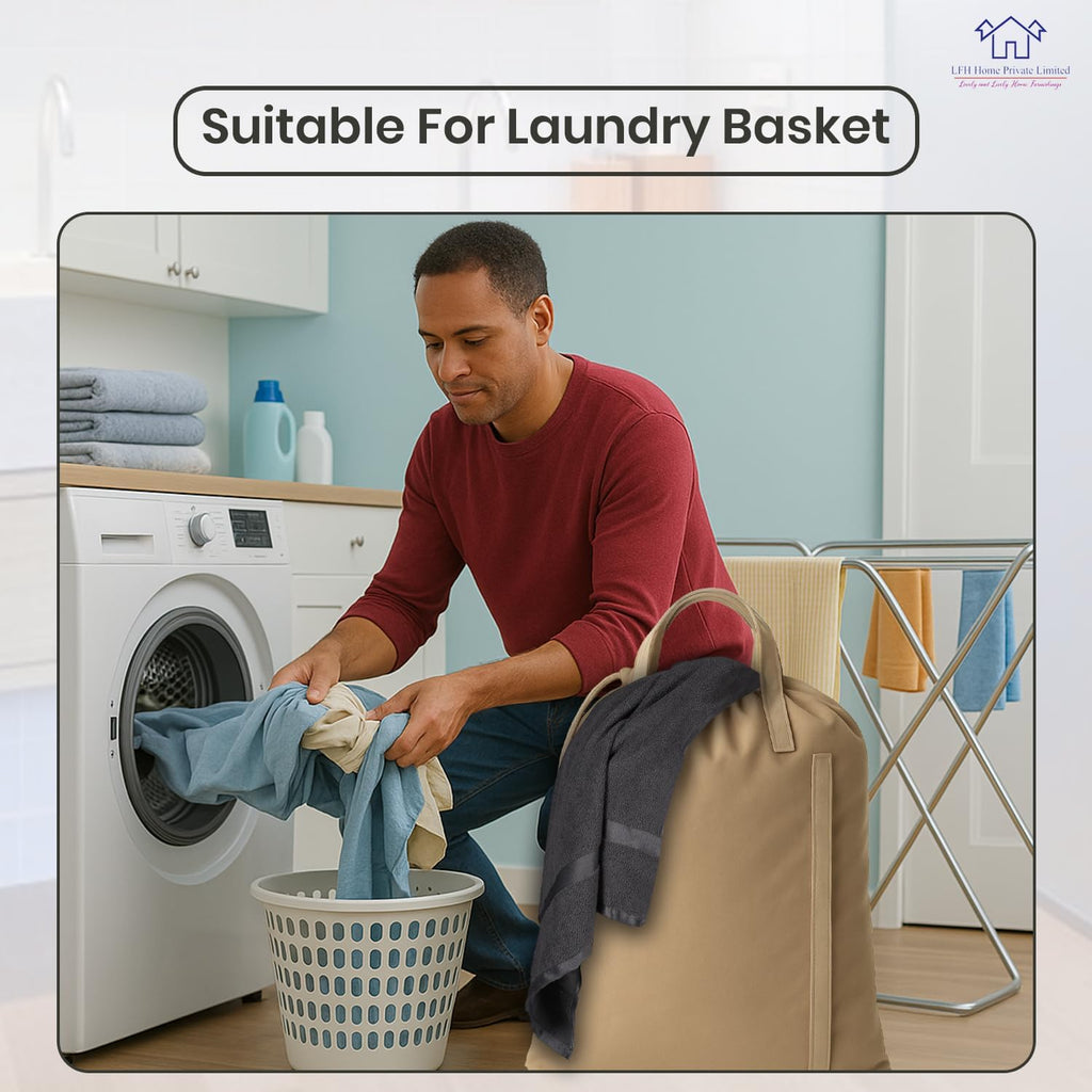 LFH Home Cotton Canvas Large Laundry Bag with Handle, Heavy Duty Drawstring Closure Washable Laundry Bags, School Travel, Home, Hotel, College Dorm, Organizer Sack, Toys Clothes 28x36-Beige