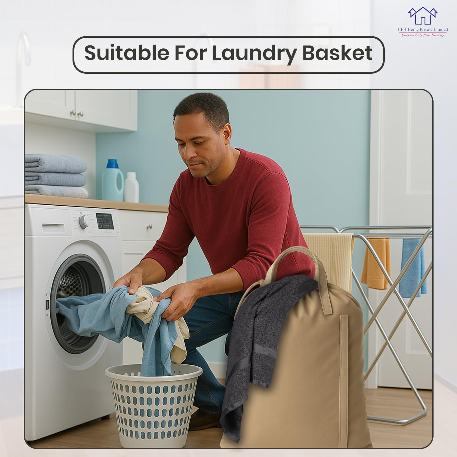 LFH Home Cotton Canvas Large Laundry Bag with Handle, Heavy Duty Drawstring Closure Washable Laundry Bags, School Travel, Home, Hotel, College Dorm, Organizer Sack, Toys Clothes 20x30-Beige