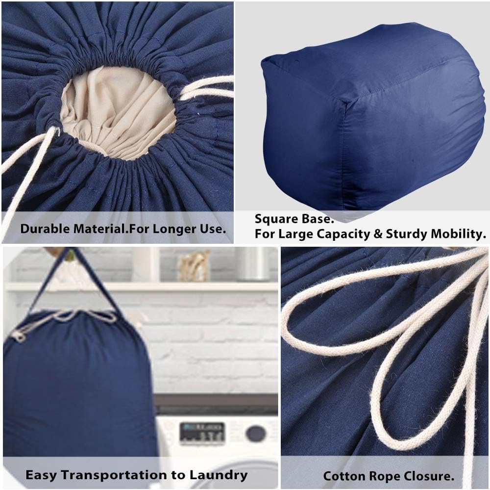 MCleanPin 140L Washable Laundry Bags with Handles,Dirty Clothes Storage for College Dorm or Travel, Laundry Liner Fit Laundry Hamper or Basket,2 Pack,Brown (Navy Blue)