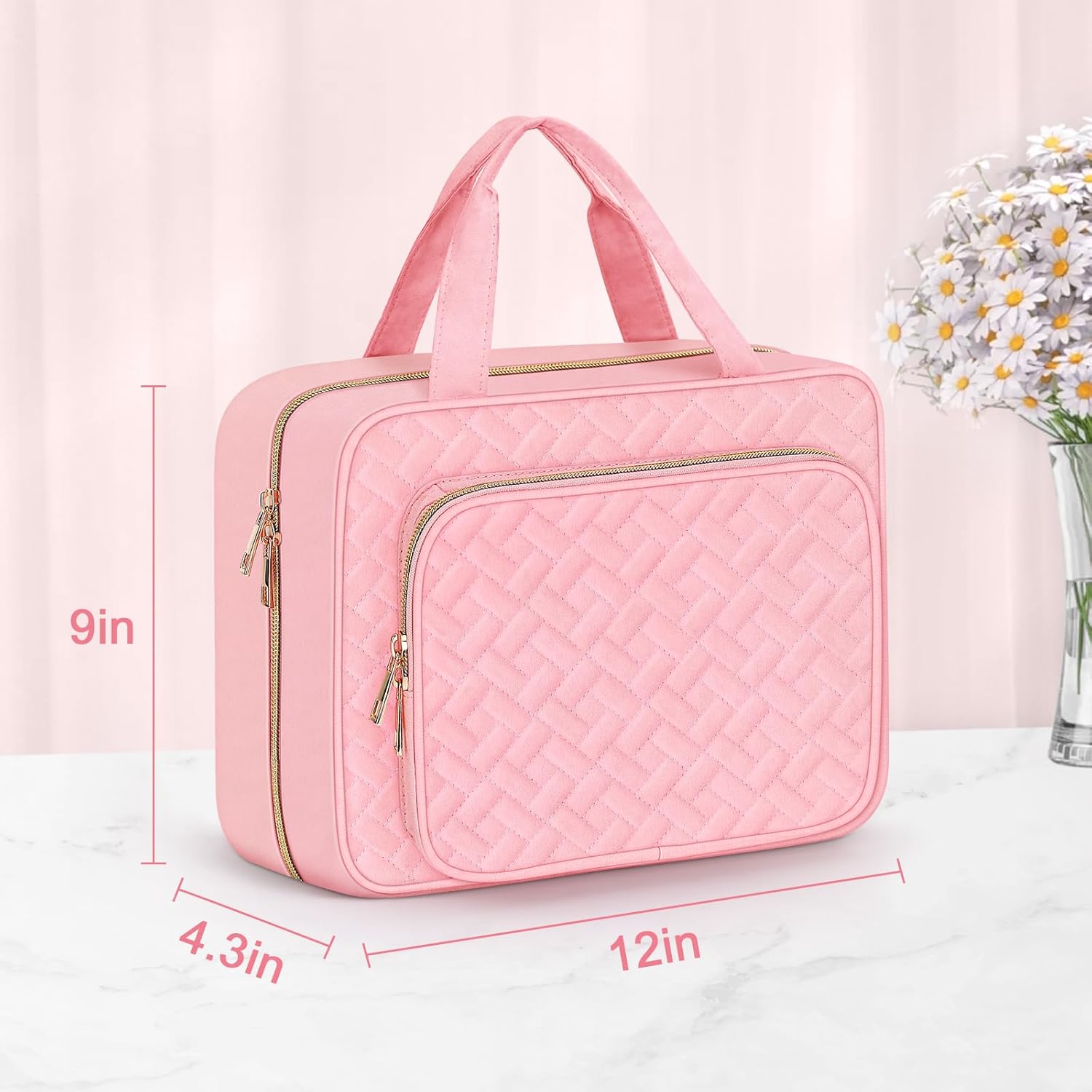 Wedama Toiletry Bag for Women, Large Cosmetic Travel Bag, Hanging Toiletry Bag for Bathroom, Thickened PVC Waterproof Travel Makeup Bag, Toiletries Bag for Travel Business Trips and Camping, Pink