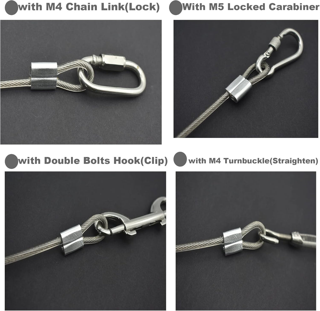 10 Pcs 4mm Wire 12 inch Vinyl Coated Stainless Steel Cable with Loops Short Wire Rope Lanyard Lock Security Chain Link for Outdoor Gates, Clear(4mm x 12inch)