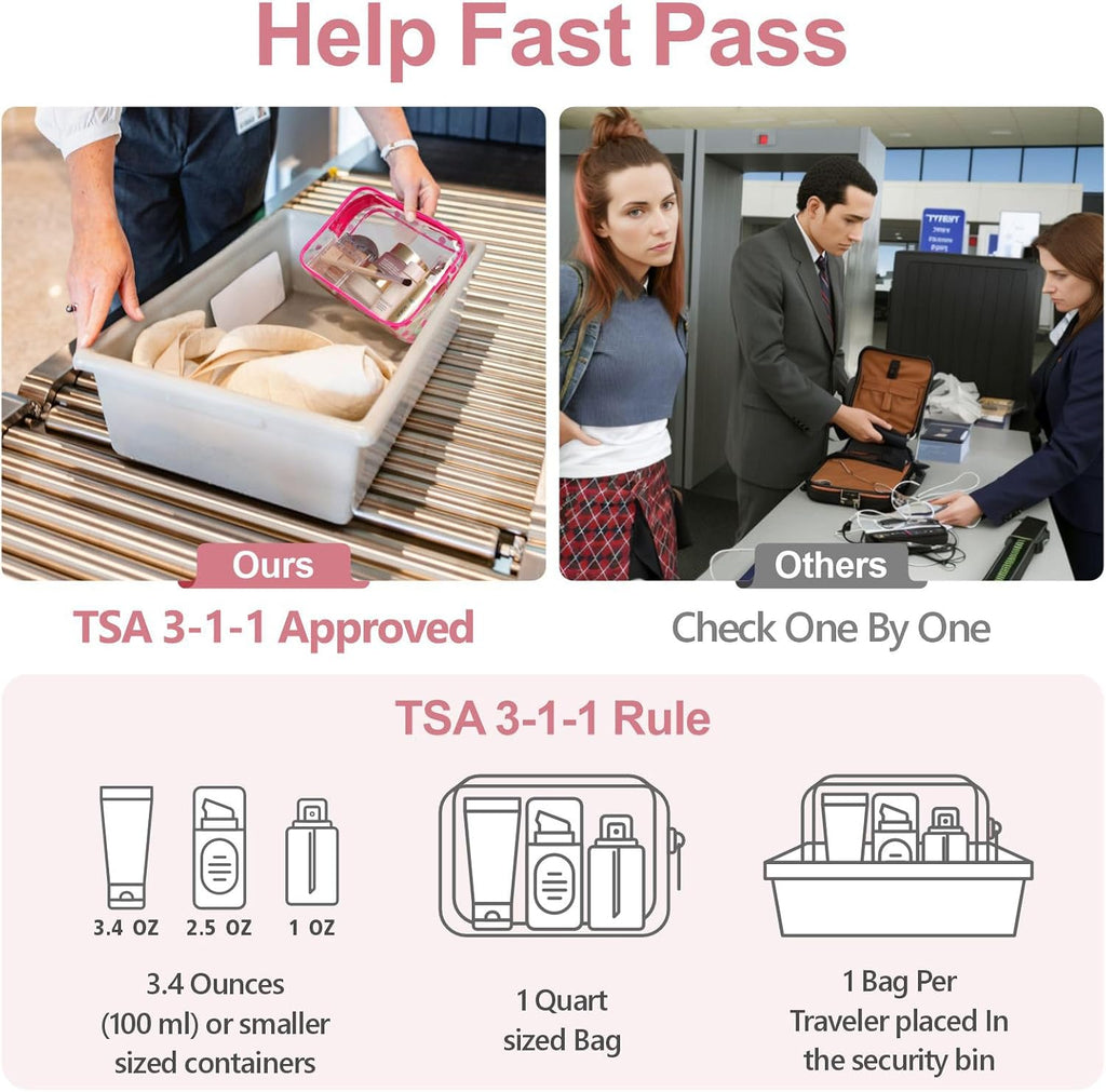 PACKISM Valentines Day Gifts for Him Her - Clear Makeup Bag, 2 Pack TSA Approved Toiletry Bag Quart Size Bag, Travel Makeup Cosmetic Bag for Women Clear Toiletry Bag, Rose Red