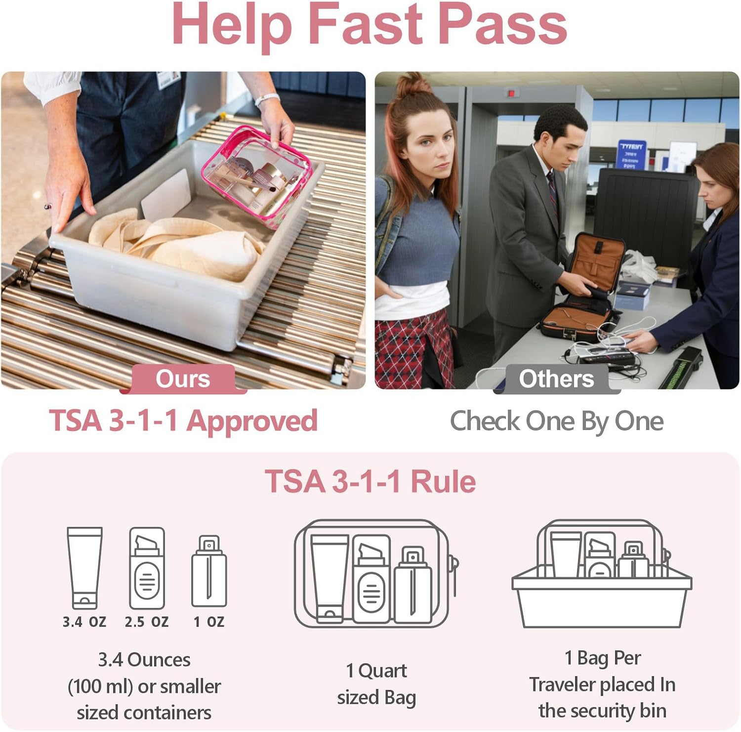 PACKISM Valentines Day Gifts for Him Her - Clear Makeup Bag, 2 Pack TSA Approved Toiletry Bag Quart Size Bag, Travel Makeup Cosmetic Bag for Women Clear Toiletry Bag, Rose Red