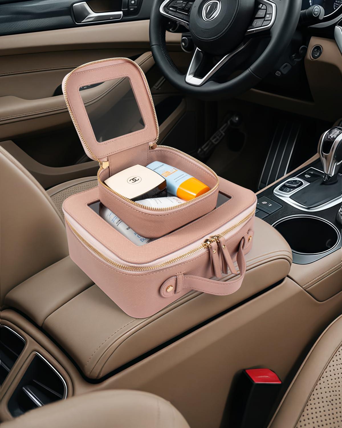 LETGO Clear Makeup Bags Set - TSA Approved Toiletry Bag with Handle Large Opening, Clear Toiletry Bags Case Pouch for Traveling Travel Car Orangizer Storage Essentials (Mini+Large Nude)