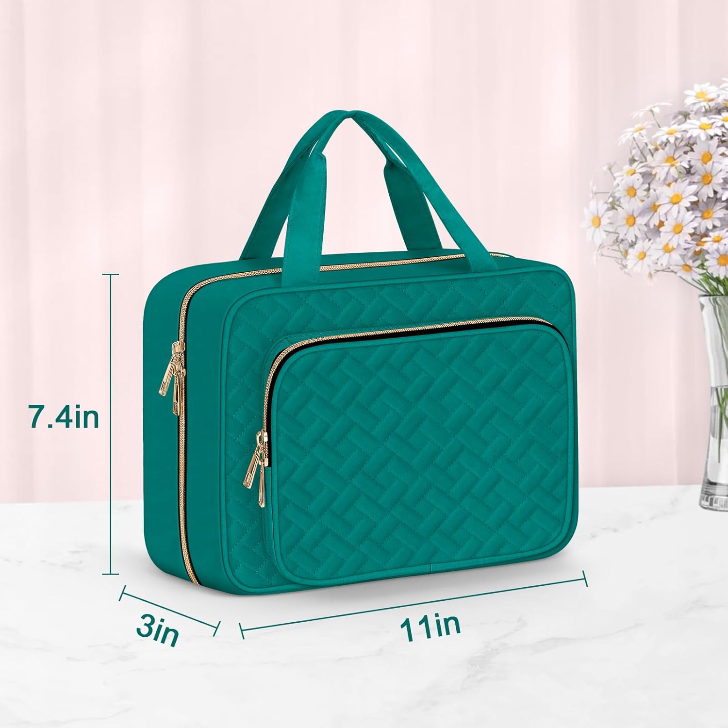 Wedama Toiletry Bag for Women, Medium Cosmetic Travel Bag, Hanging Toiletry Bag for Bathroom, Thickened PVC Waterproof Makeup Bag, Toiletries Bag for Travel Trips and Camping, Turquoise Green
