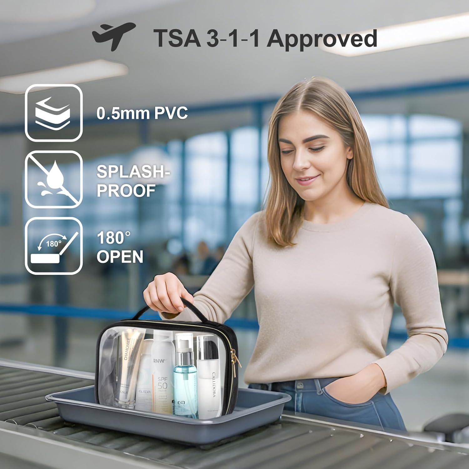 PACKISM Valentines Day Gifts for Him Her - TSA Approved Toiletry Bag - 180° Large Opening Clear Makeup Bags with Handle, Clear Toiletry Bags for Traveling Travel Essentials, Rose Pink