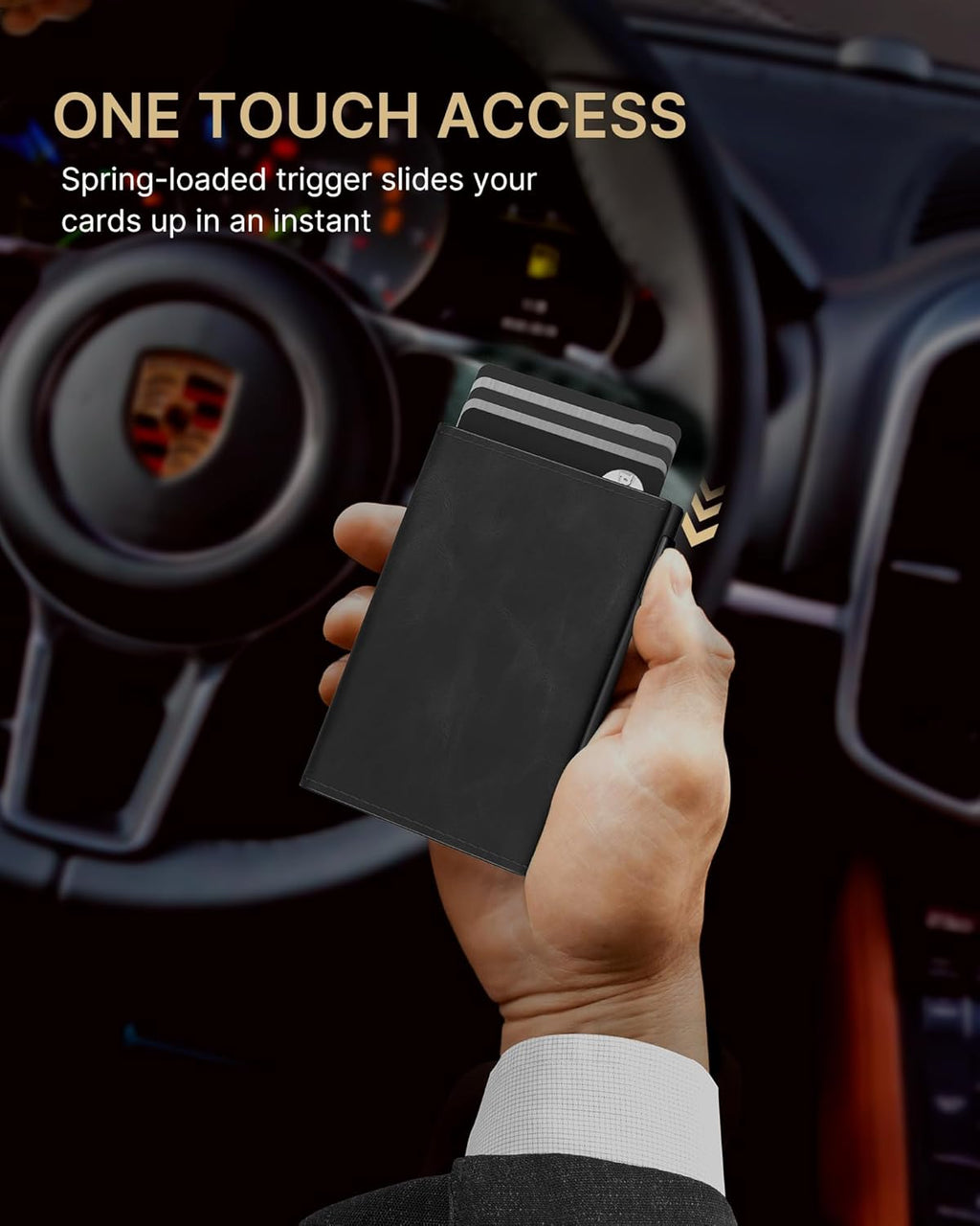 typecase Mens Wallet Card Holder: Pop Up Aluminum Case, Genuine Leather, Smart, RFID Blocking, Slim, Minimalist, Front Pocket - 9-14 Card Capacity | ID Window | Cash Slot - Oil Wax Black