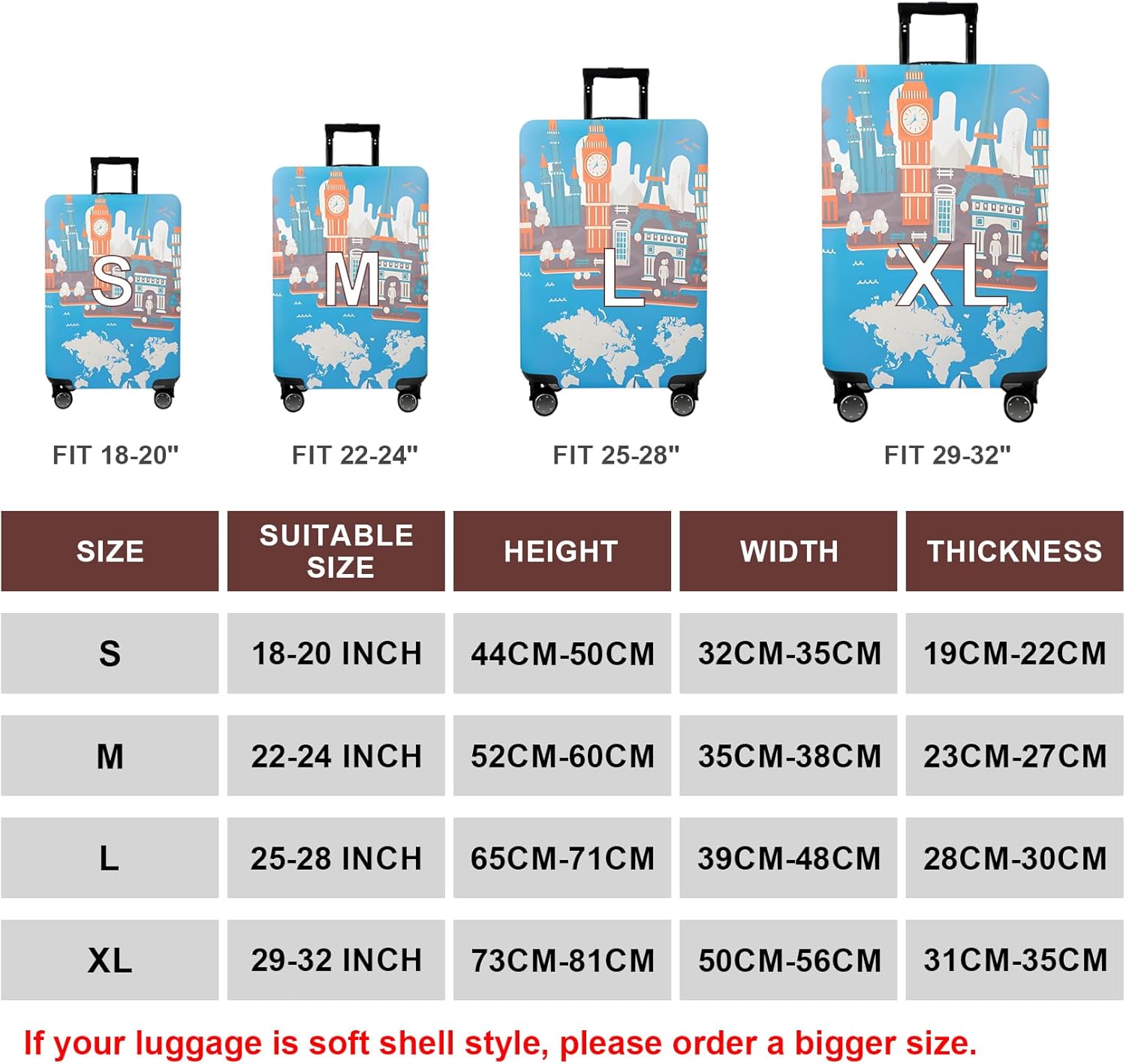 WUJIAONIAO Travel Luggage Cover Baggage Suitcase Protector Fit for 18-32 Inch Luggage (L (for 25-28 inch luggage), Eiffel Tower)