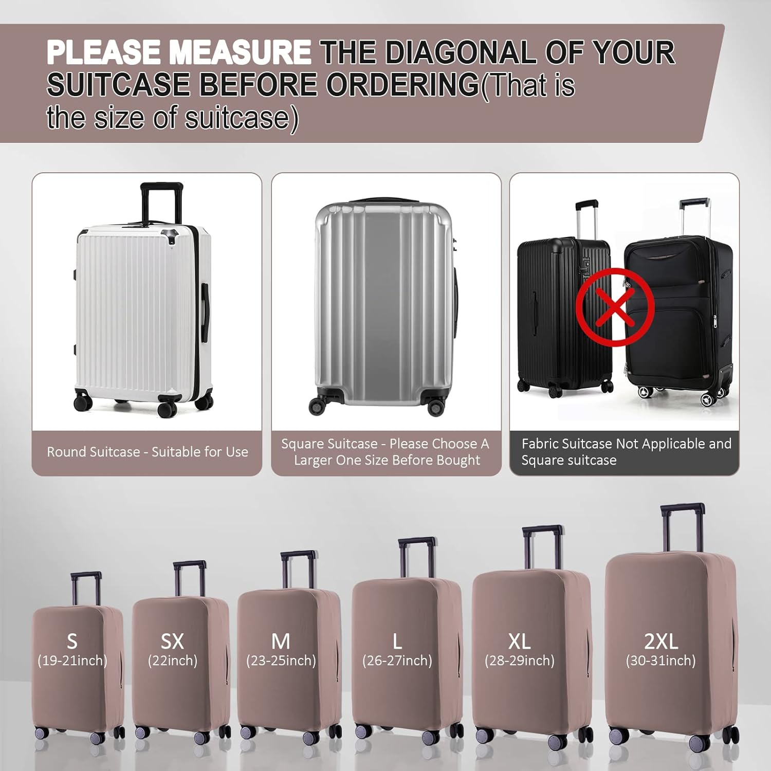 Travel Luggage Cover Suitcase Protector Scratch-Resistant Fit 19-31 Inch Suitcase, Not Included Suitcase (Khaki, M(24-25 inch))