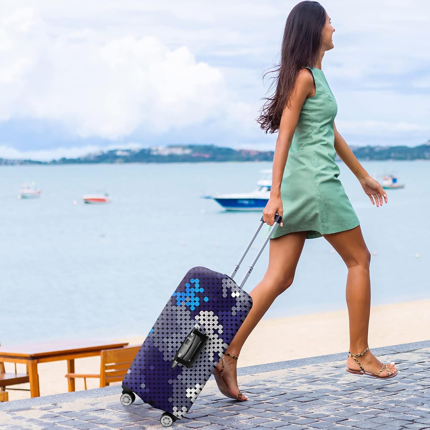 30 Inch PVC Luggage Protector Covers for TSA Approved Clear Suitcase Cover Protector Transparent Luggage Protective Cover Set (Map, Suitable for 30"-31")