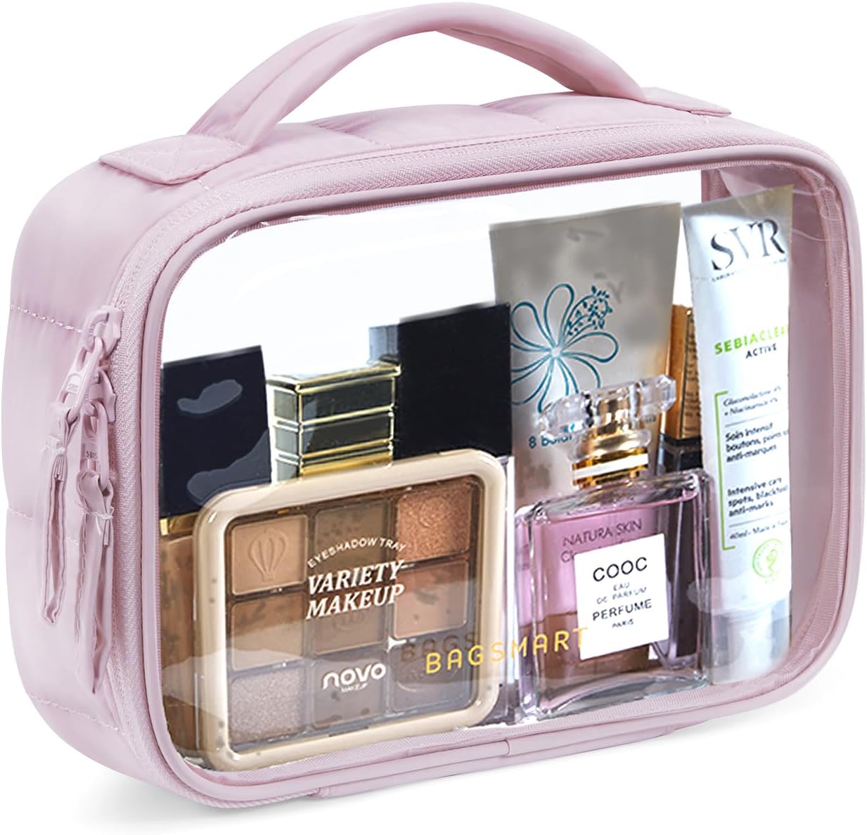 BAGSMART TSA-Approved Clear Toiletry Bag for Women Travel, Large Cosmetic Makeup Bag with Double Zipper Handle, Puffy Edges Design