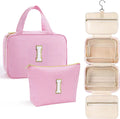 YOOLIFE Travel Toiletry Bag for Women - Hanging Toiletry Bag Initial Makeup Bag, Portable Toiletries Cosmetic Bag, Airplane Travel Essentials - Letter I, Pink