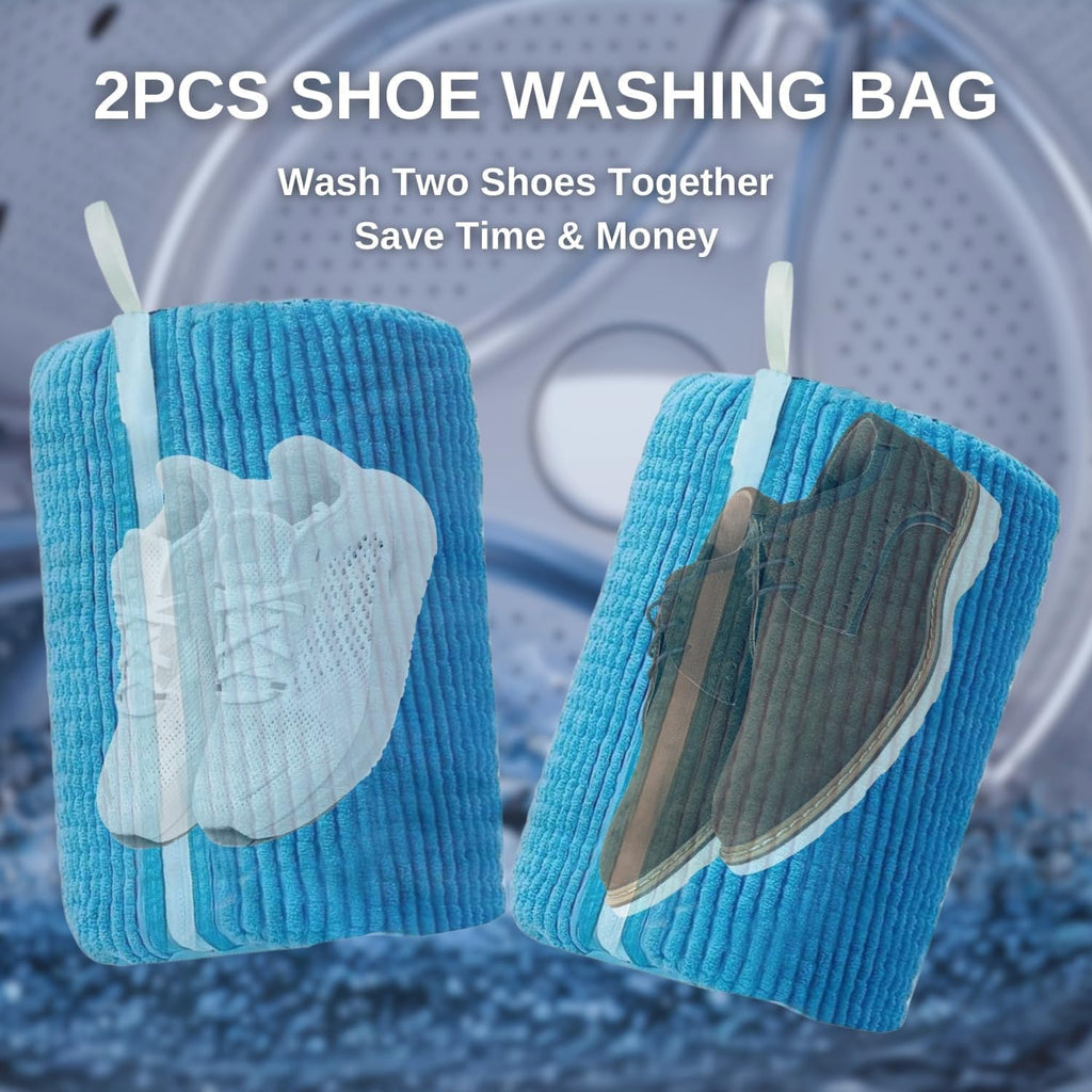 Shoe Cleaning Bag,Shoe Washing Bag For Washing Machine,Laundry Bag For Shoes,Fluffy Fibers 360° Wrap-Around Cleaning,Reusable Washer Shoe Bag, Ensure Deep Cleaning of The Shoes(Blue 2 pcs)