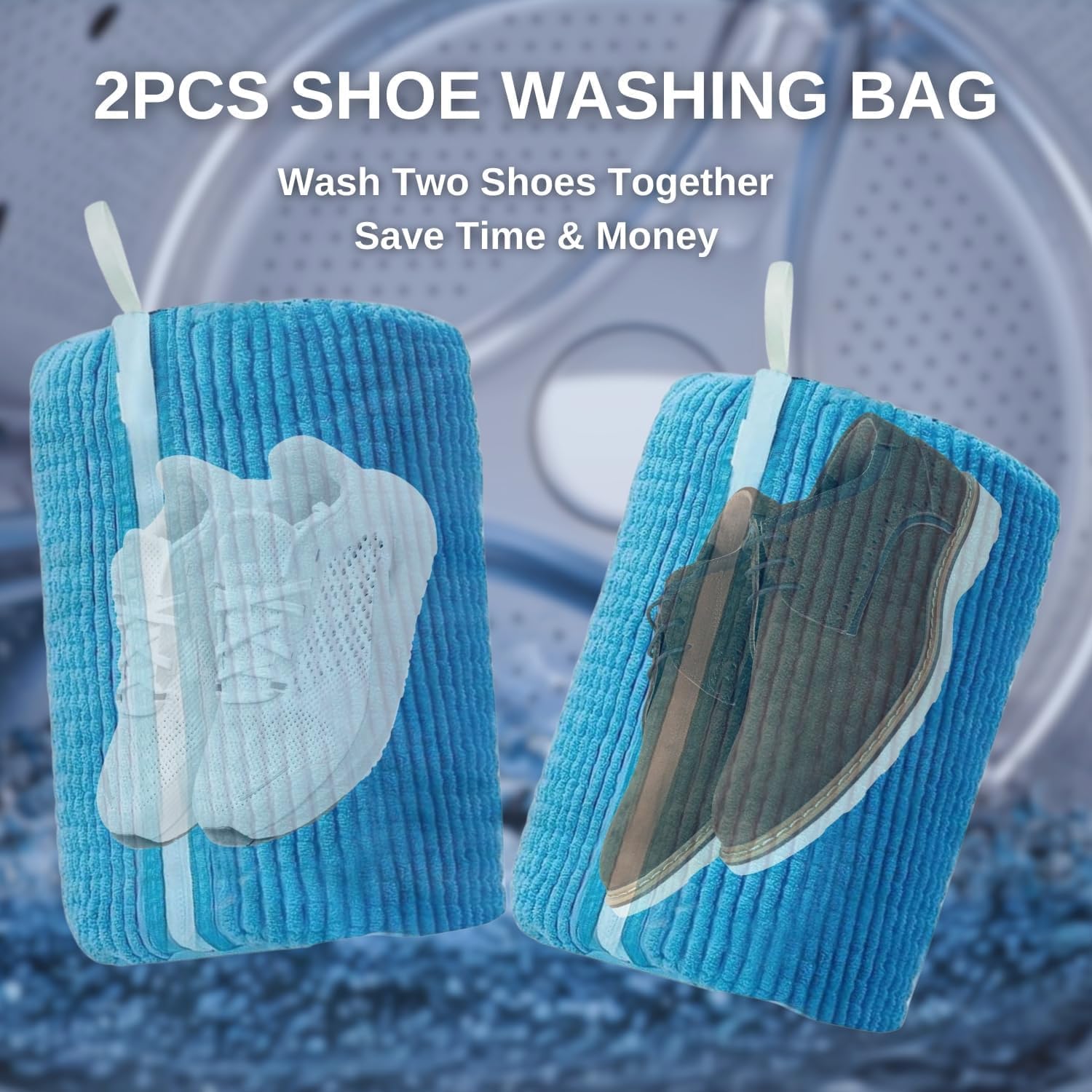 Shoe Cleaning Bag,Shoe Washing Bag For Washing Machine,Laundry Bag For Shoes,Fluffy Fibers 360° Wrap-Around Cleaning,Reusable Washer Shoe Bag, Ensure Deep Cleaning of The Shoes(Blue 2 pcs)