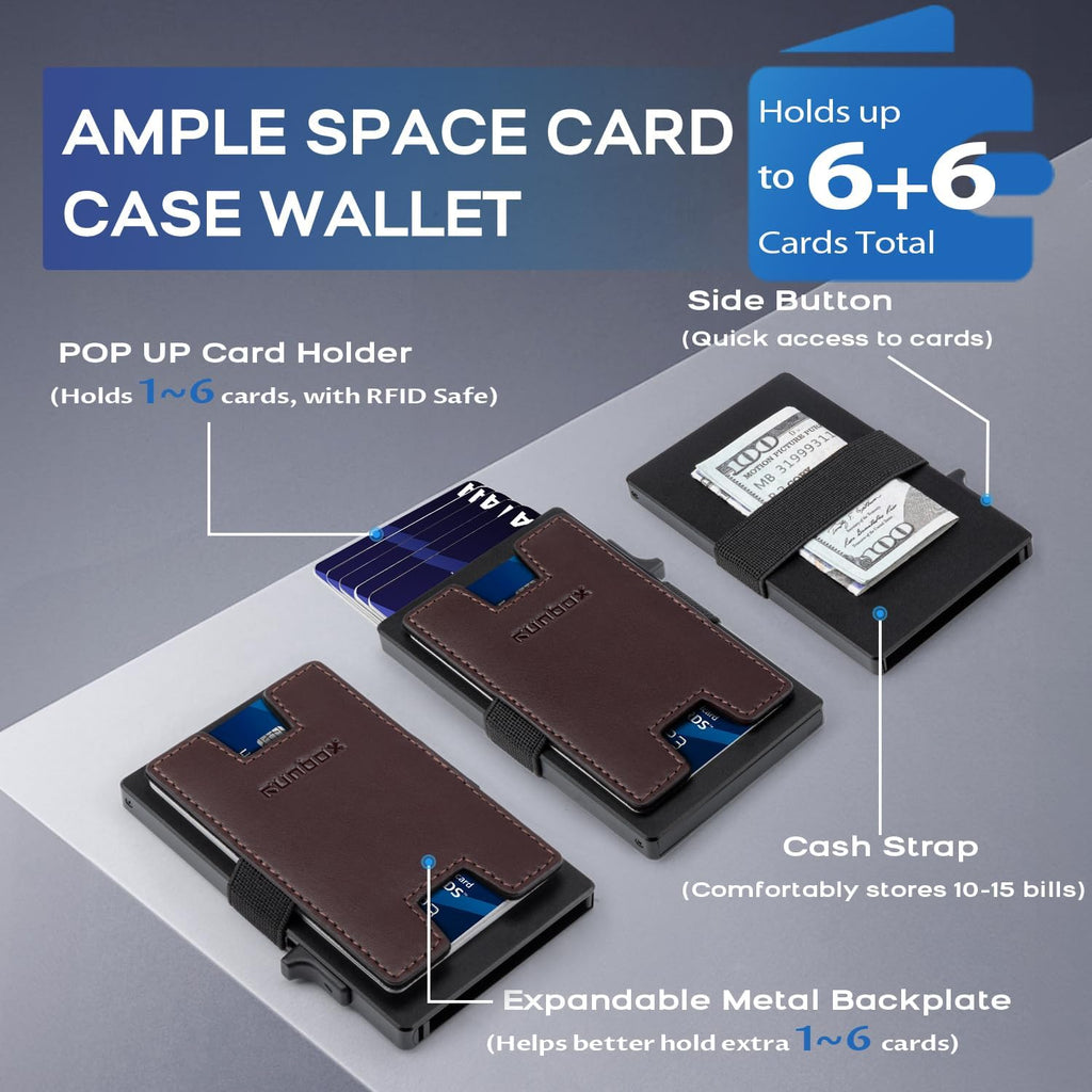 Mens Business Card Holder, Slim Card Wallet for Men and Women, Minimalist RFID Blocking Wallet with Pop-Up Function, Thin Design, Metal Cases Holds 6+6 Cards, Gifts for Men, Men's Accessories
