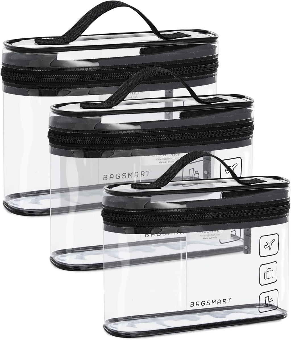 BAGSMART TSA Approved Toiletry Bag, 3 Pack Clear Makeup Cosmetic Bag Organizer, Quart Size Travel Bag for Toiletries, Carry-on Travel Accessories Essentials, Black-3pcs
