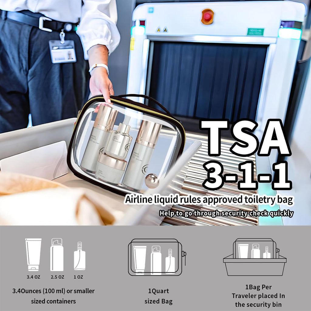 TSA Approved Travel Toiletry Bag,4 Pack Clear Makeup Bags with Handles,Quart Size Clear Cosmetic Bags for Traveling Women,Men,Carry on Airport Airline Compliant Bag,Black