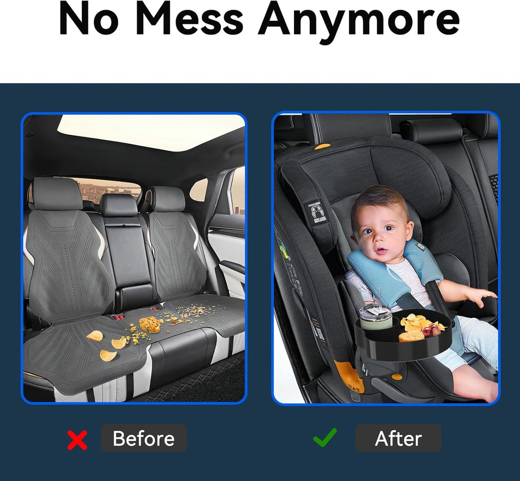 Kids Car Seat Tray, Travel Tray with Cup Holder for Toddler Baby, Kids Car Seat Food Snack Organizer for Road Trip, Stroller snack Organizer Travel Must Haves Toddler Must Haves (Black)