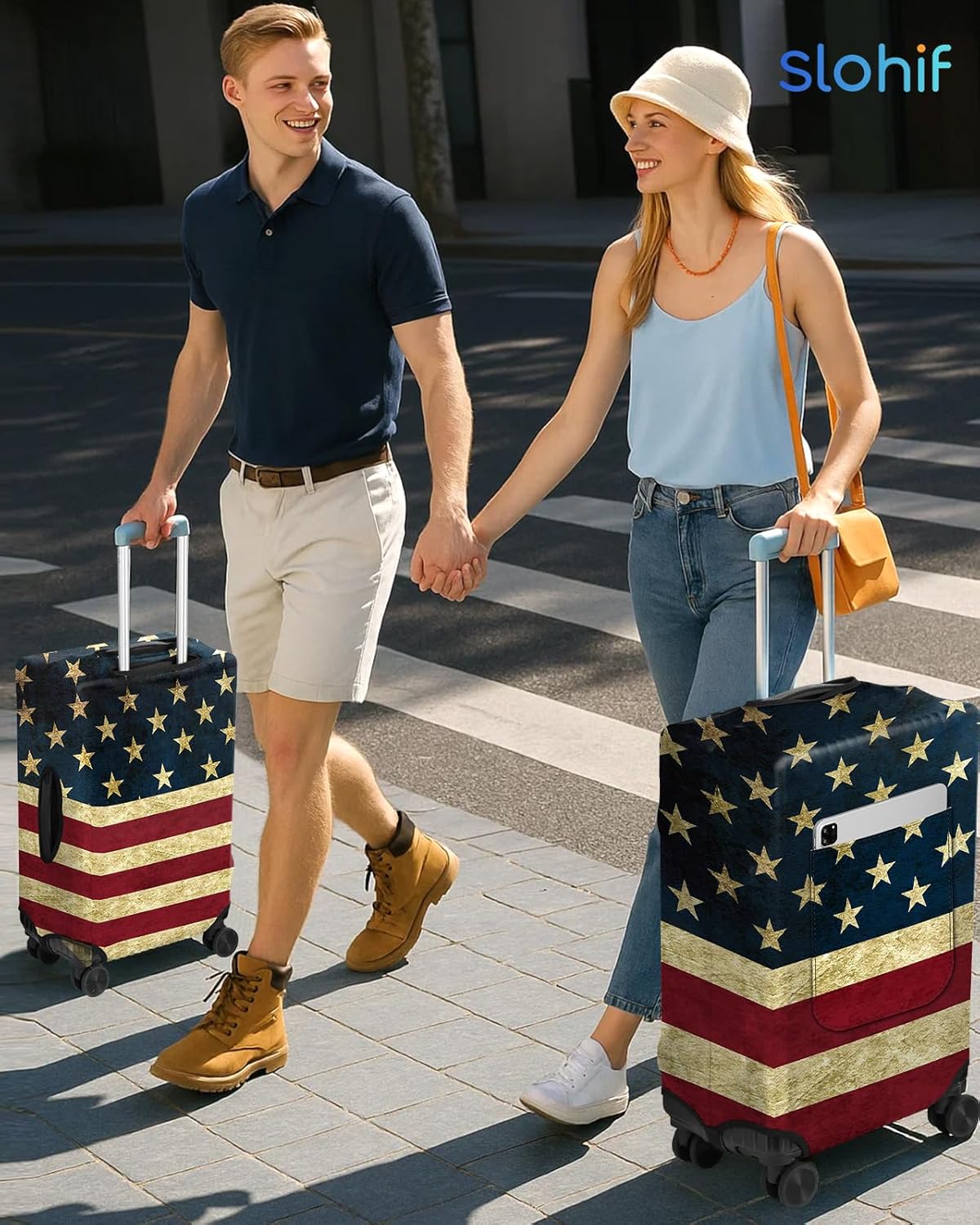 Slohif Luggage Cover for Suitcase Tsa Approved Protector - Luggage Sleeve Large Suit Case Cover Travel Stretch Baggage Case Protective Washable Fit 18-20 Inch Flag XS