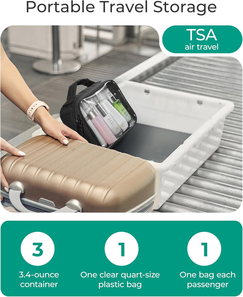 BAGSMART TSA-Approved Clear Toiletry Bag for Women Travel, Large Cosmetic Makeup Bag with Double Zipper Handle, Puffy Edges Design