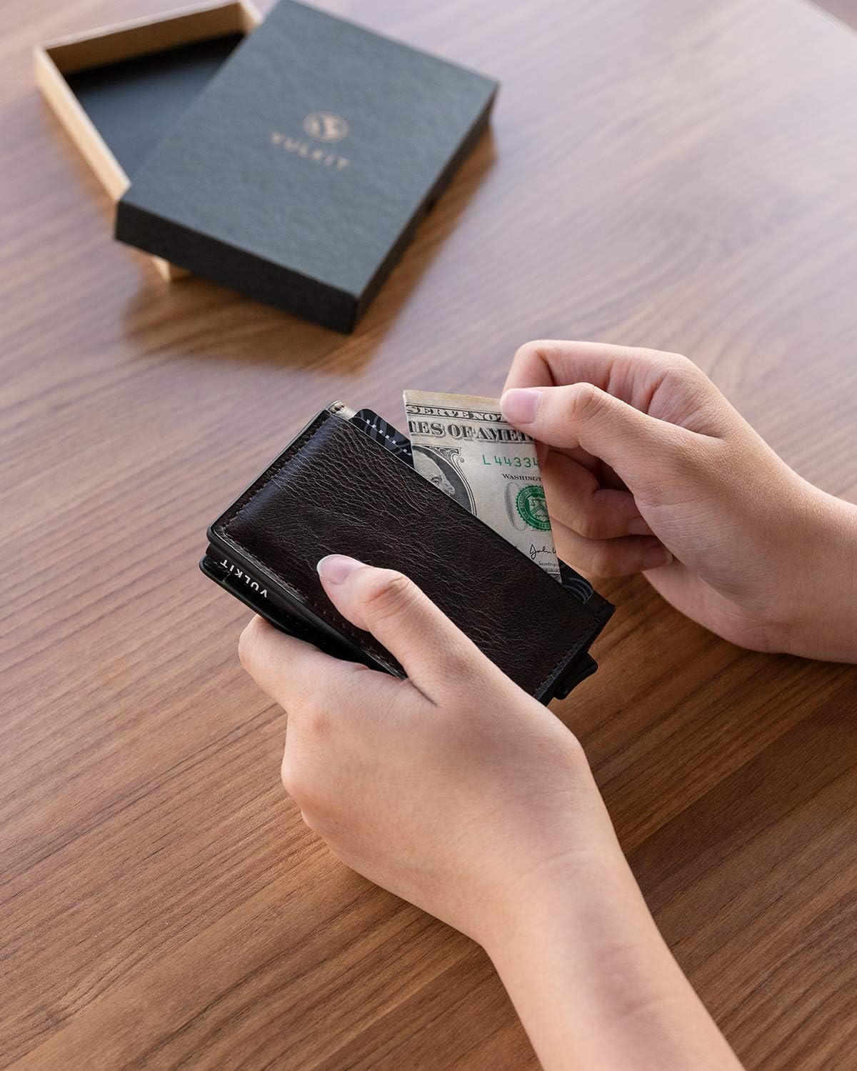 VULKIT Card Holder Pop Up Slim Wallet Leather RFID Blocking Card Case Up to 8 Credit Cards