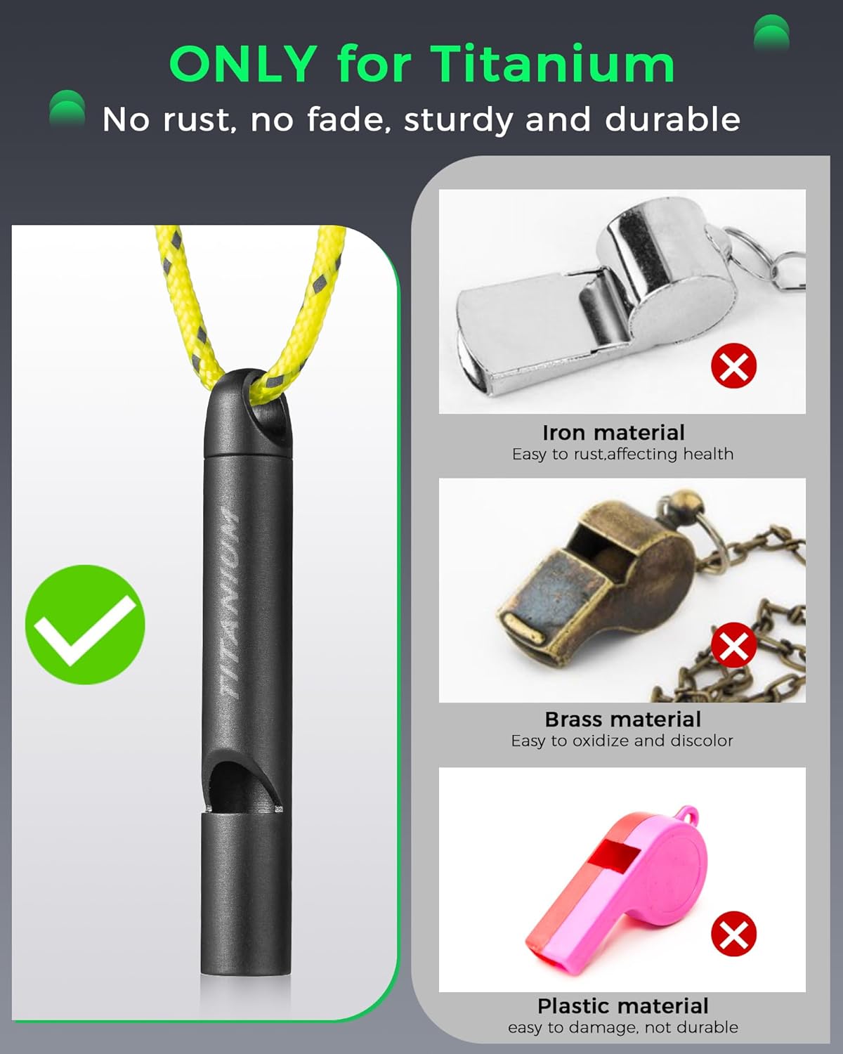 Titanium Emergency Whistle, Survival Safety Whistles for Coaches,Dog Training,Hiking, Life Saving-Loud up to 120db