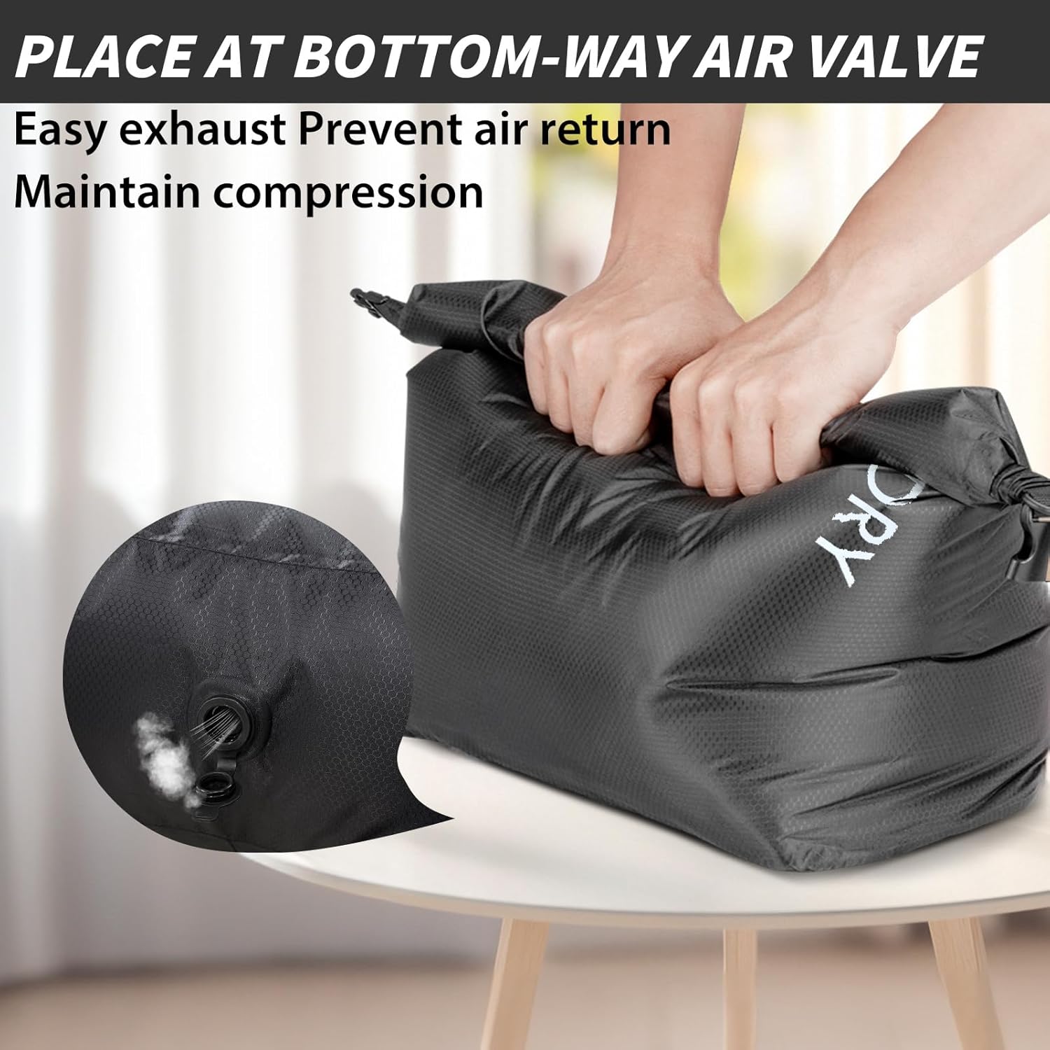 Travel Laundry Bag, Vacuum Compression Dirty Clothes Travel Bag Waterproof Wet Dry Bags Large Capacity Space Saver Bags Reusable Camp Clothes Organizer for Sports College Dorm Laundromat (1 Pcs )Black