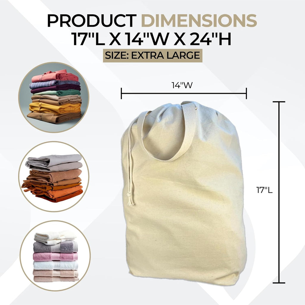 SET of 2-100% Cotton Laundry Bags Extra Large Heavy Duty, Canvas Laundry Bag with 2 Handles and Drawstring, College Laundry Bag, Washable, made in USA.