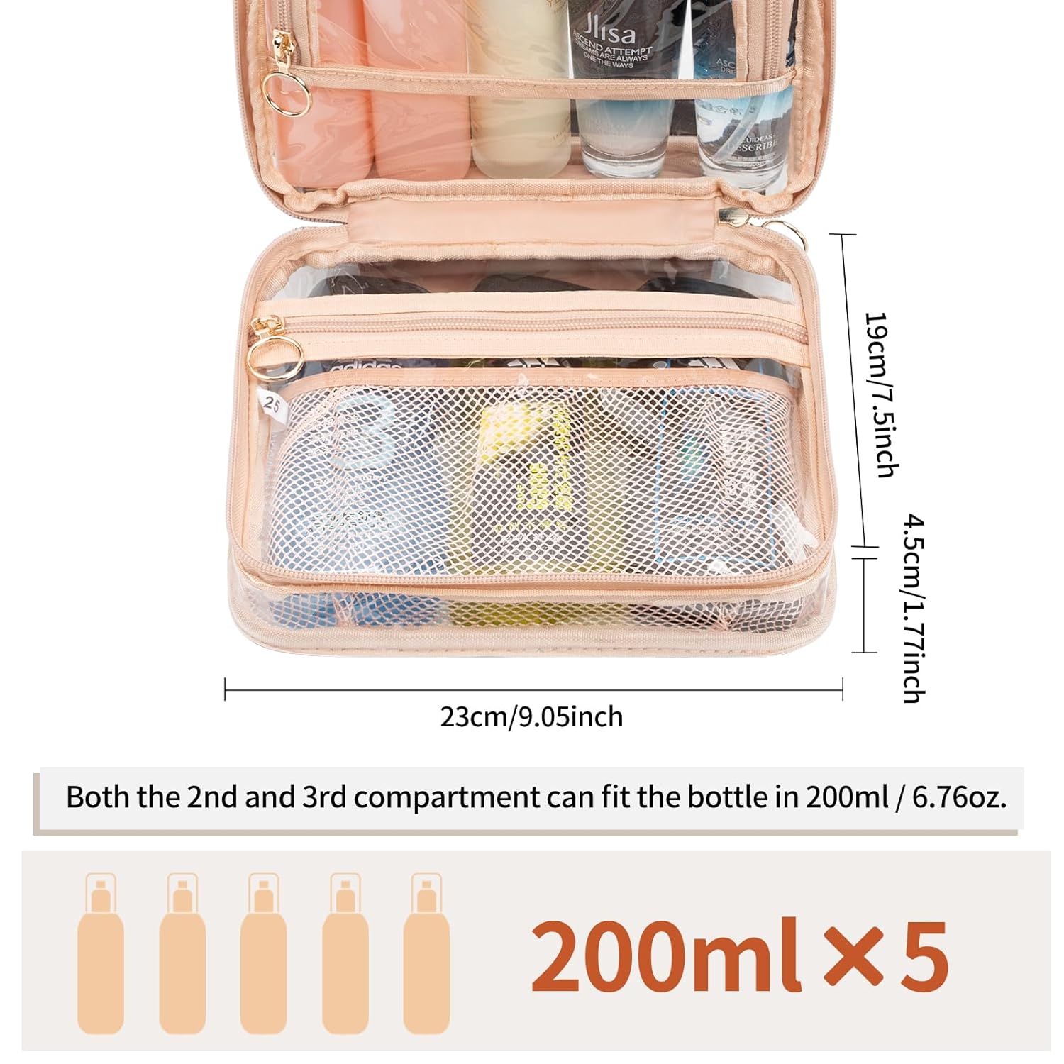 CUBETASTIC Clear Toiletry Bag for Women, Small Travel Bag with 360° Hanging Hook Clear Makeup Bags for Travelling Portable Cosmetic Organizer Case Skincare Pouch