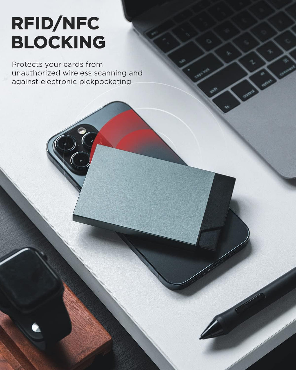 VULKIT Pop up Card Holder Minimalist Credit Card Holder RFID Blocking Slim Metal Card Case for Men or Women(Space Grey)