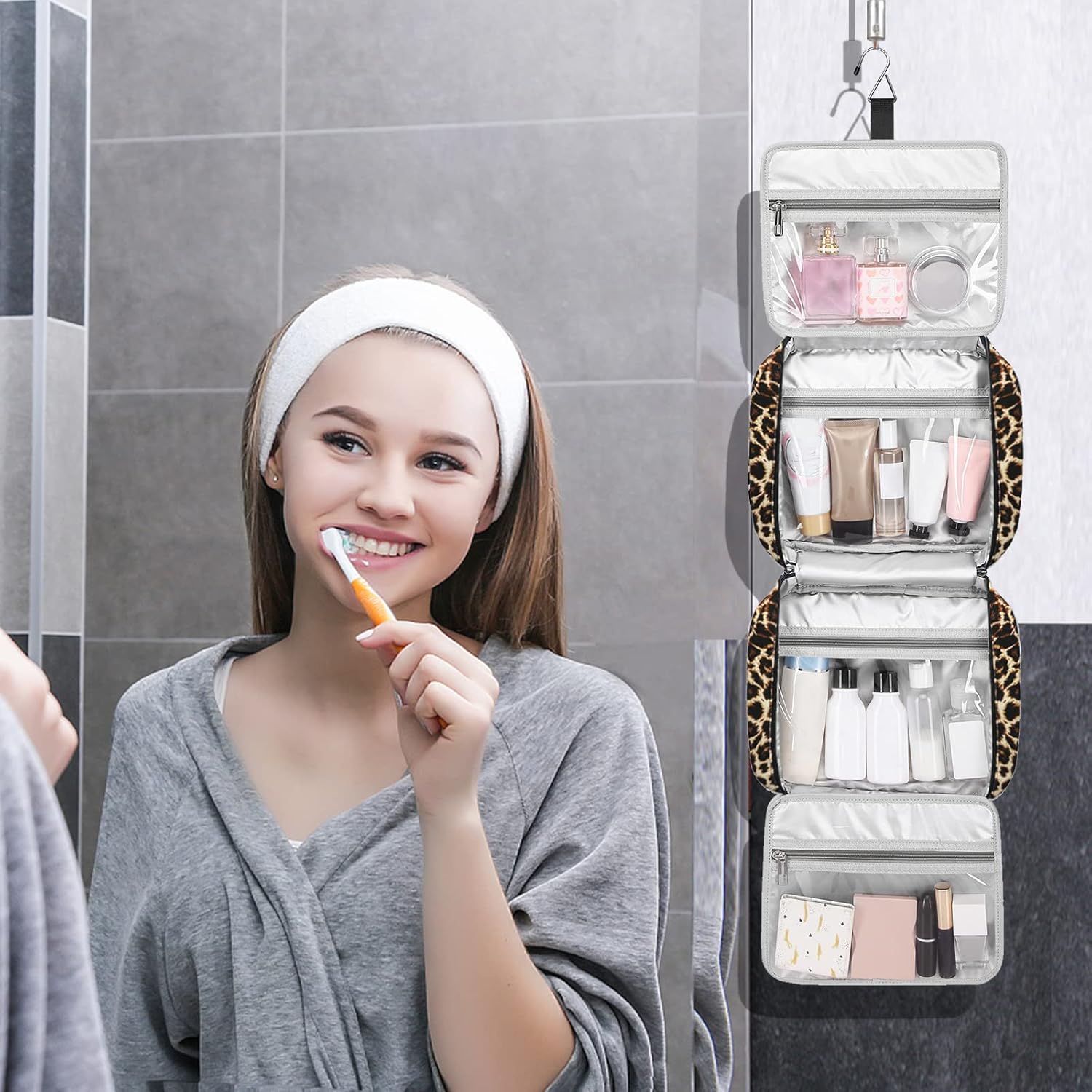 Hanging Travel Toiletry Bag,Large Capacity Cosmetic Travel Toiletry Organizer for Women with 4 Compartments & 1 Sturdy Hook,Perfect for Travel/Daily Use/Christmas