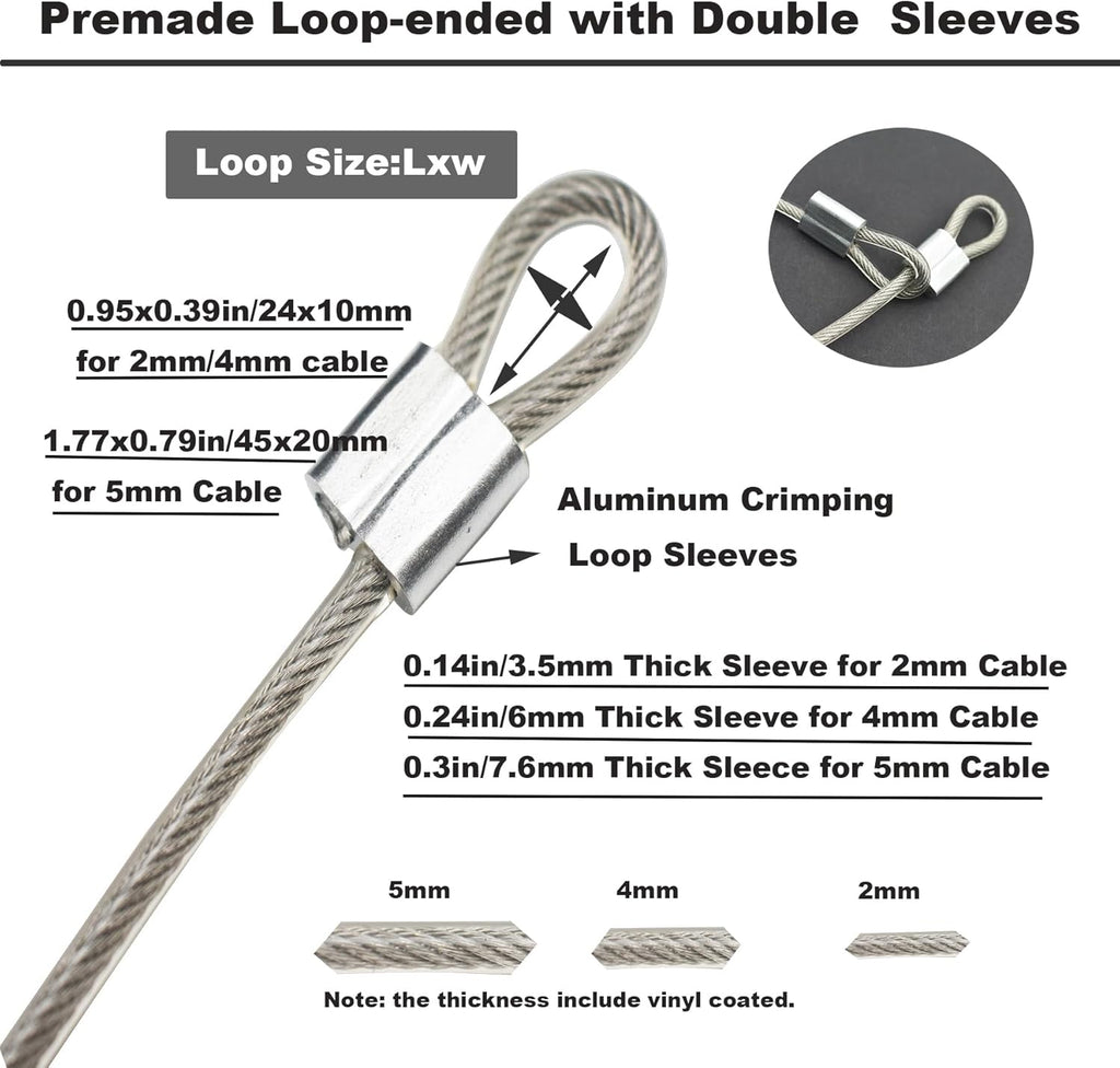 10 Pcs 5mm Wire 12 inch Vinyl Coated Stainless Steel Cable with Loops Short Wire Rope Lanyard Lock Security Chain Link for Outdoor Gates, Clear(5mm x 12 inch)