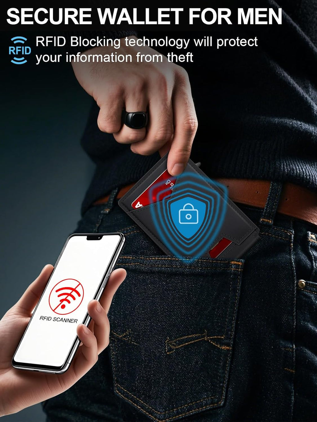 Wallet for Men RFID Wallet with Money Clip, Slim Pop Up Card Holder for 10-12 Cards, Minimalist Smart Credit Card Case with ID Window, Bifold Metal Wallet for Front Pocket, Gifts for Men