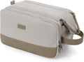 WANDF Toiletry Bag for Men Travel Toiletry Organizer Canvas and Leather Dopp Kit Water-Resistant Shaving Bag for Travel Accessories (Cream Beige, Large)