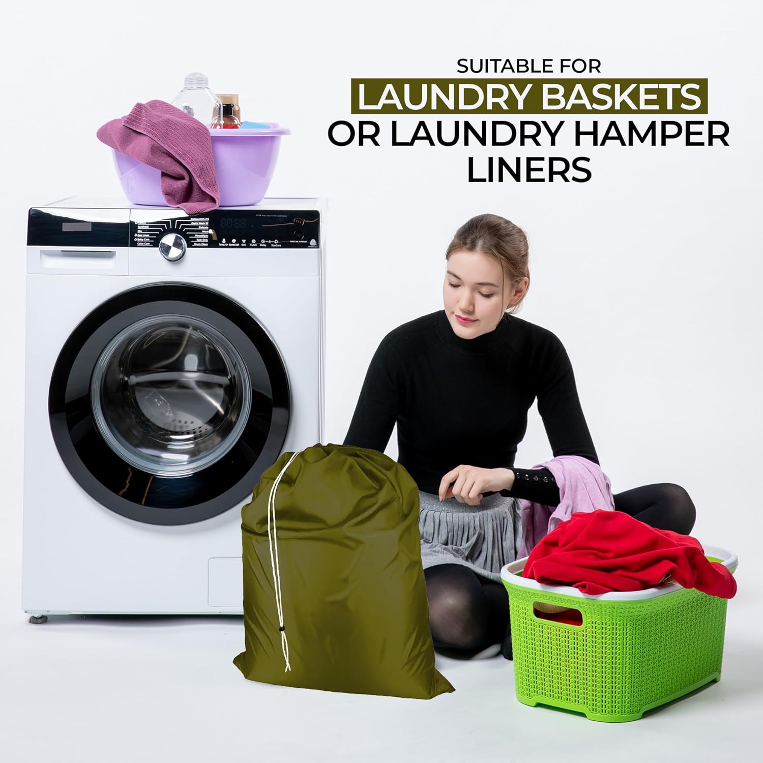 Laundry Bag with Locking Closure Drawstring – Extra Large Heavy Duty 100% Nylon, Large & Foldable Clothes Sack – Lightweight Dirty Laundry Organizer for Travel, Dorm, Gym – L 40" x H 50" (OLD GOLD)