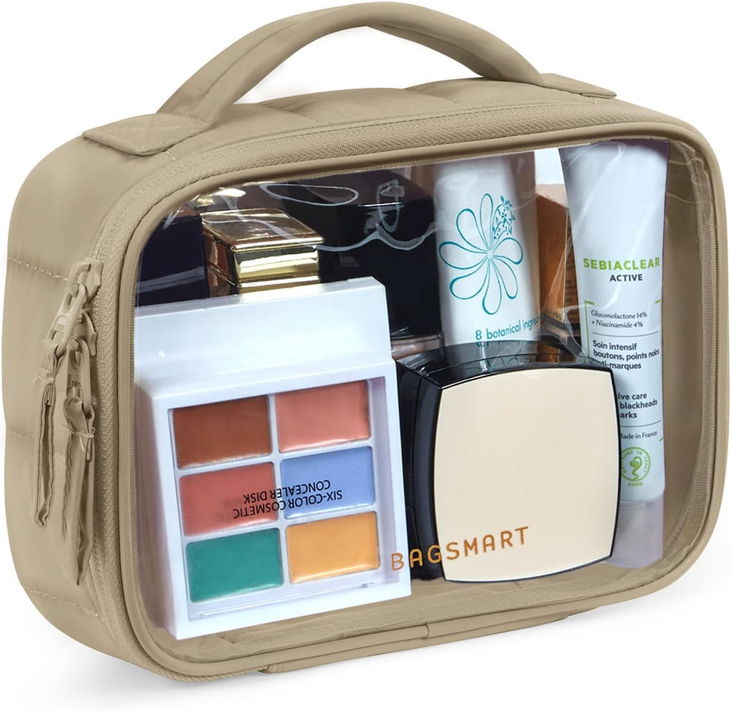 BAGSMART Clear TSA-Approved Toiletry Bag, Puffy Edges Travel Makeup Bag, Large Opening with Handle, Clear Cosmetic Bag with Double Zipper for Women