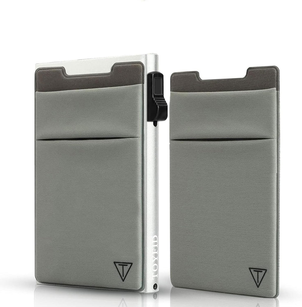 Slim Wallet for Men and Women,Pop Up Credit Card Wallet Metal Minimalist Cards Holder with Money Pocket,Small Ultralight Aluminum RFID Blocking Wallets 6-12 Card Capacity,Silver