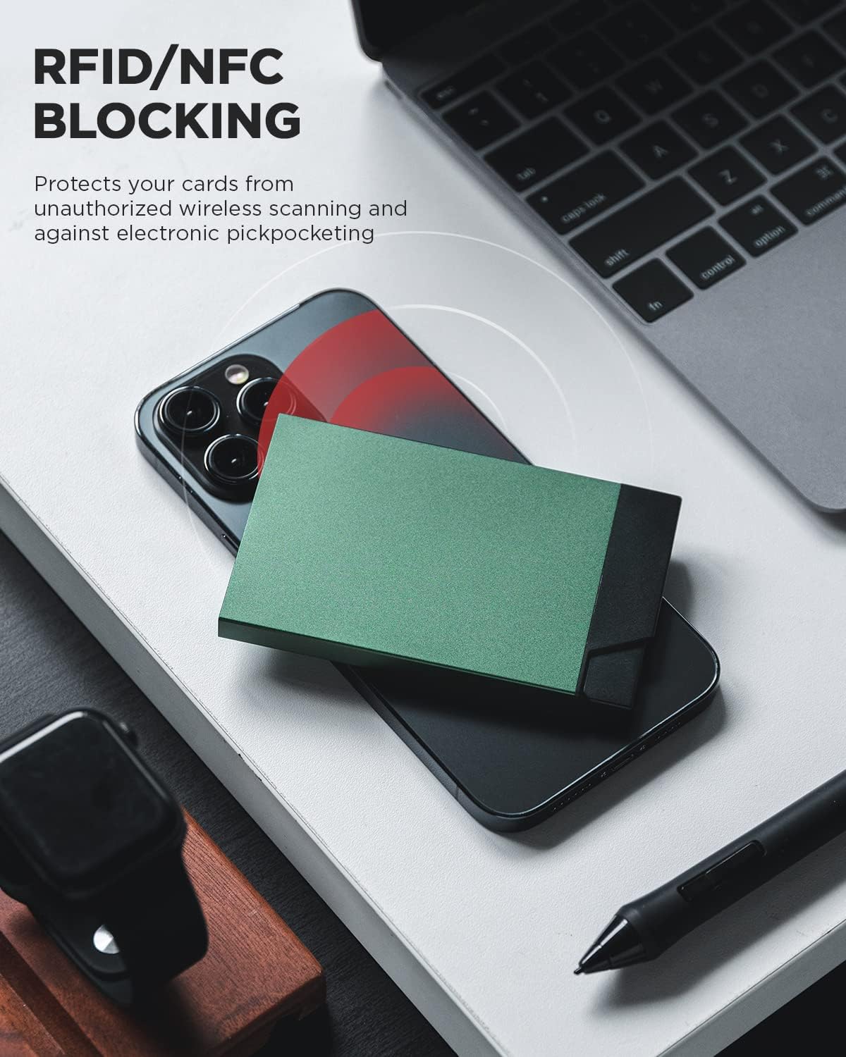 VULKIT Pop up Card Holder Minimalist Credit Card Holder RFID Blocking Slim Metal Card Case for Men or Women(Midnight Green)