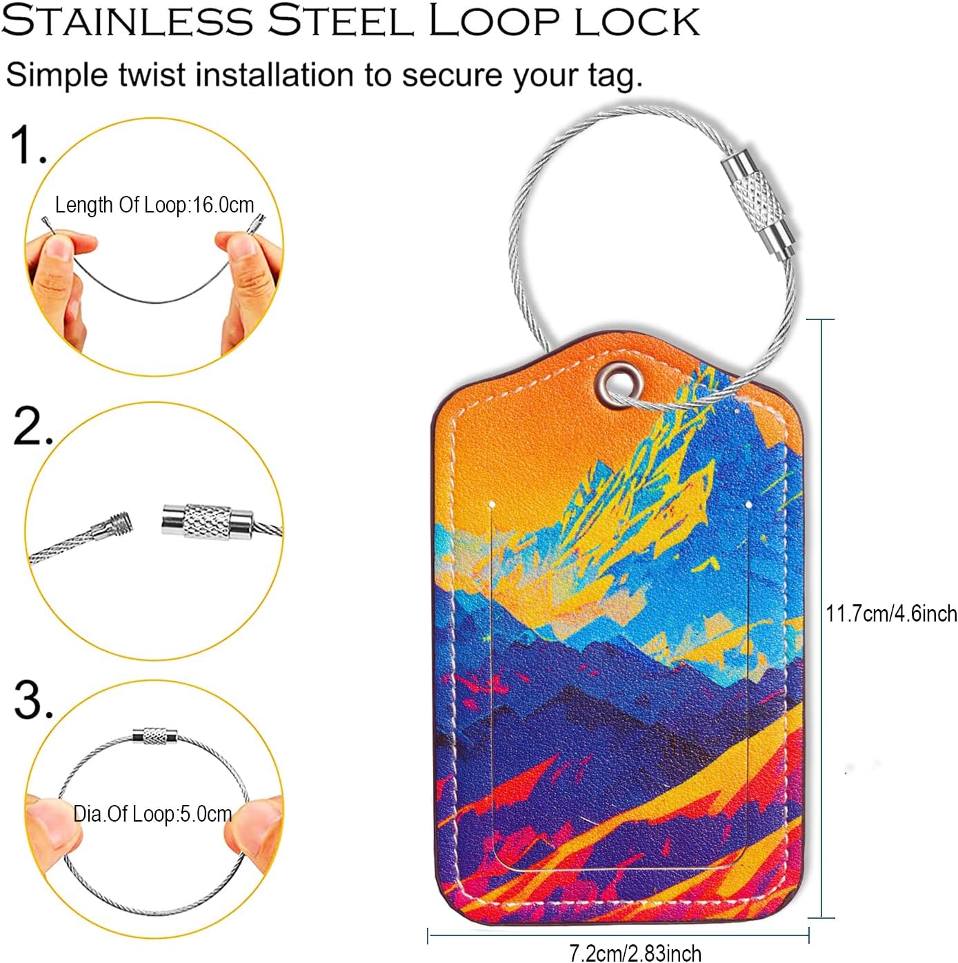 Luggage Tags for Suitcases-Leather Luggage Tag 4 Pack with Loops Cute Bag/Backpack/Suitcase Tags Travel Essentials for Flying (Brick Mountain)