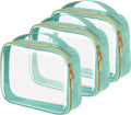 TSA Approved Travel Toiletry Bag,3 Pack Clear Makeup Bags with Handles,Quart Size Clear Cosmetic Bags for Traveling Women,Men,Carry on Airport Airline Compliant Bag,Green