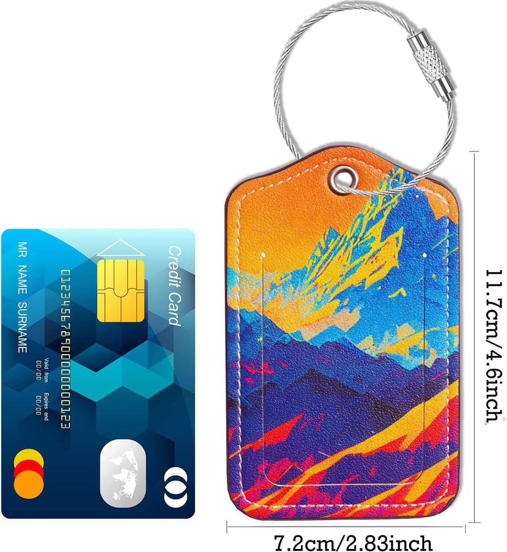 Luggage Tags for Suitcases-Leather Luggage Tag 4 Pack with Loops Cute Bag/Backpack/Suitcase Tags Travel Essentials for Flying (Brick Mountain)