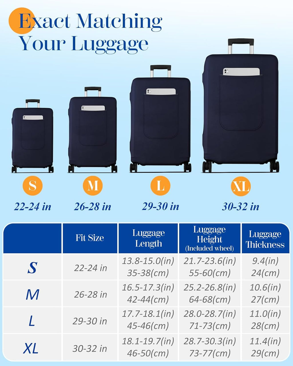 Slohif Luggage Cover for Suitcase Tsa Approved Protector - Luggage Sleeve Suit Case Cover Travel Stretch Large Baggage Case Protective Washable Fit 22-24 Inch Navy Blue