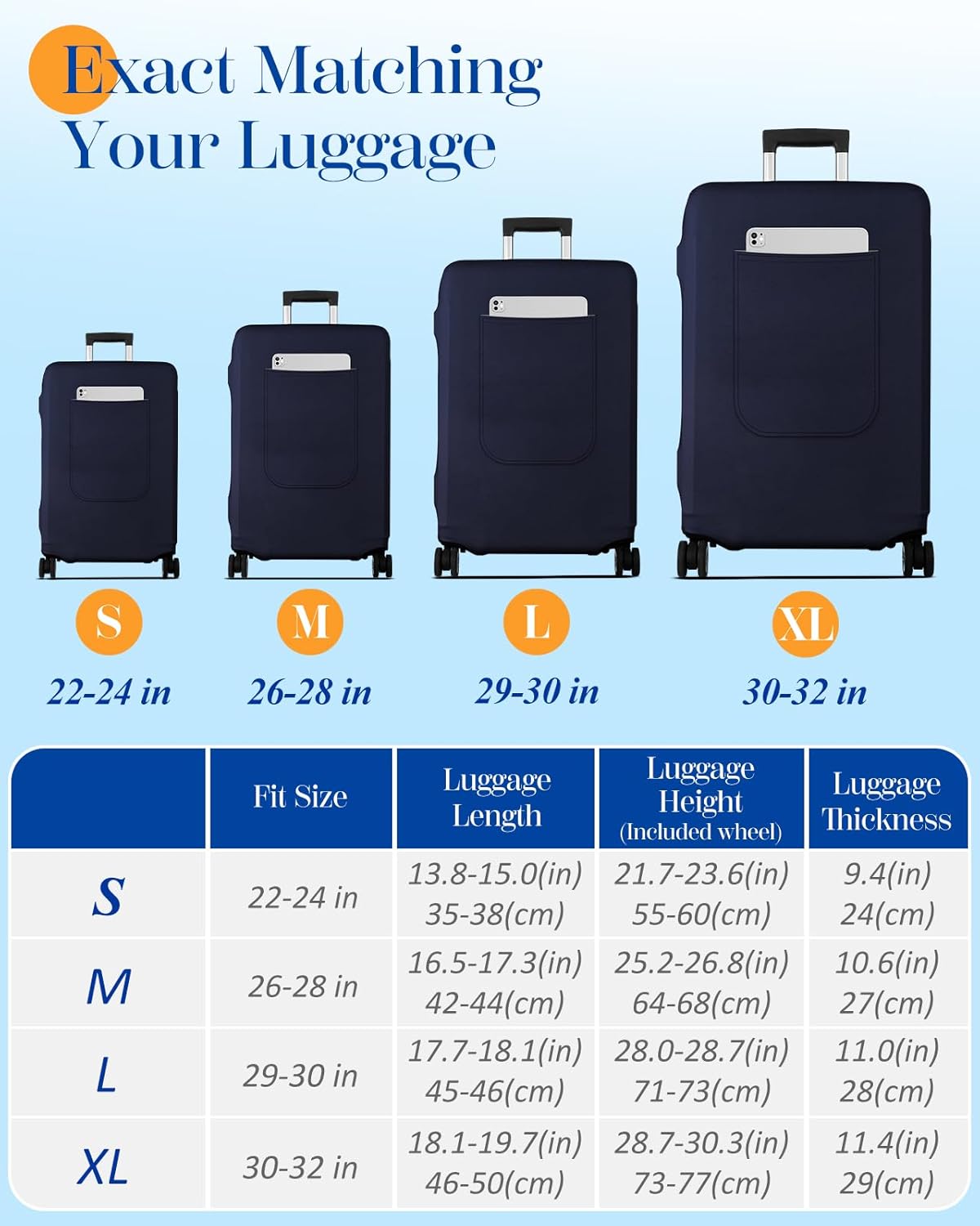 Slohif Luggage Cover for Suitcase Tsa Approved Protector - Luggage Sleeve Suit Case Cover Travel Stretch Large Baggage Case Protective Washable Fit 29-30 Inch Navy Blue