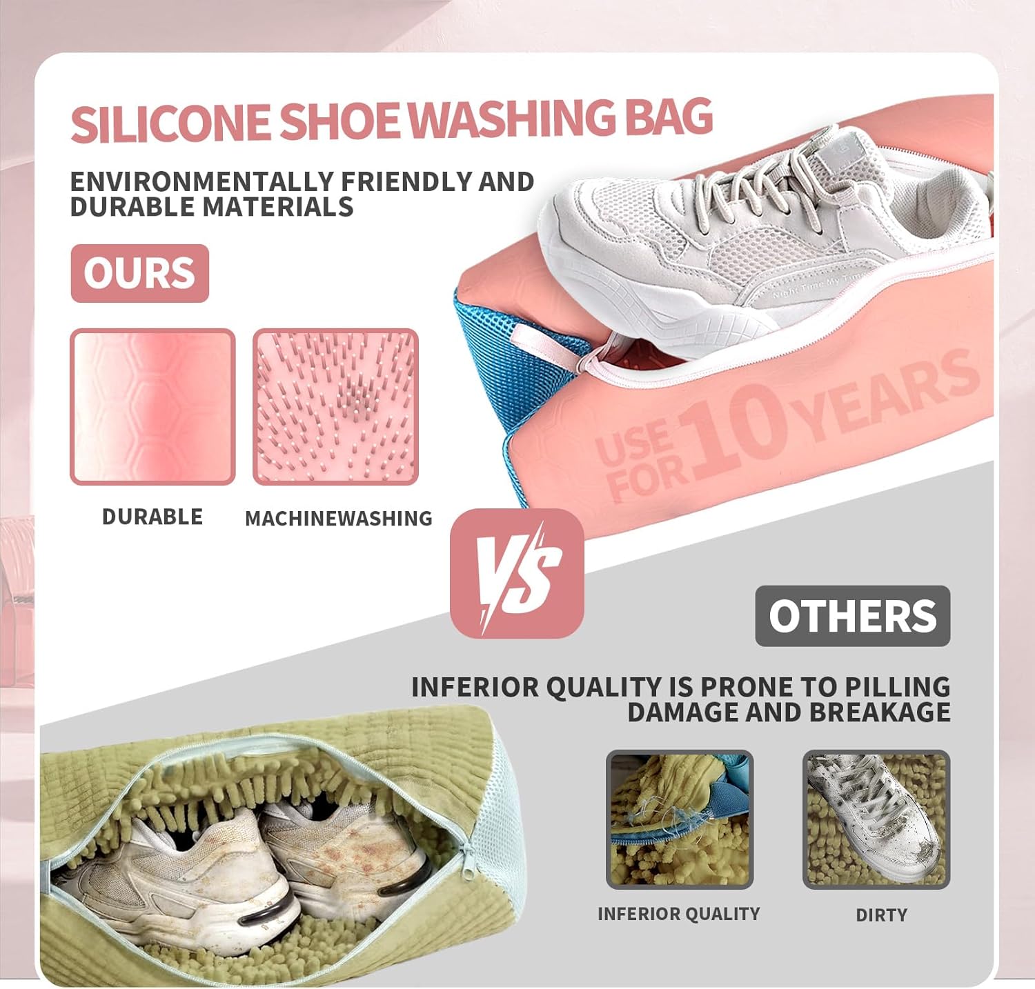 Upgrade Strong Clean Siliconic Shoe Washing Machine Bag 2 Pcs, XXXL Honeycomb Mesh Laundry Bag for Sneakers, Running Shoes, Sock, Delicates and Toys(40x25x25cm)