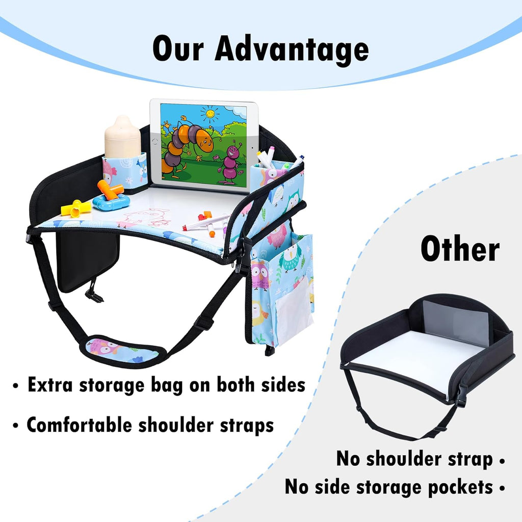 Kids Travel Tray, Travel Tray for Kids Car Seat, Toddler Car Seat Lap Tray, Carseat Tray for Kids Travel, Carseat Table Tray for Kids Travel Activities (Blue)