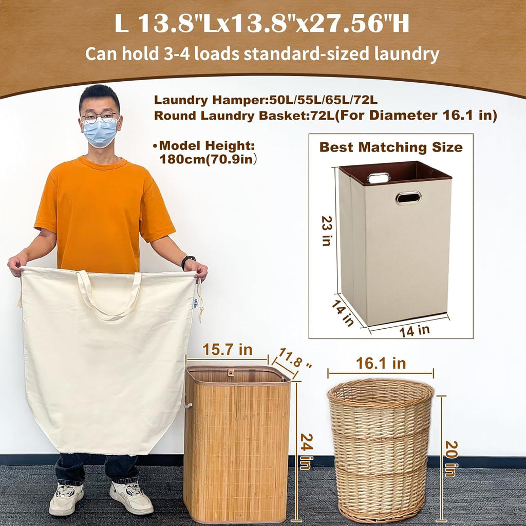 Canvas Laundry Bags with Handles & Square Base13.8"x 13.8", Large Heavy Duty Laundry Basket Hamper Liner, College Dorm Washable Drawstring Cotton Dirty Clothes Bag (Natural,2 Pack)