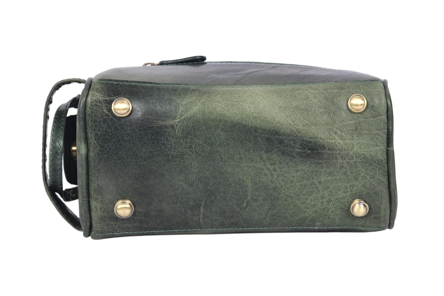 10" Premium Leather Toiletry Travel Pouch With Waterproof Lining | King-Size Handcrafted Vintage Dopp kit By Aaron Leather Goods (Seaweed Green)