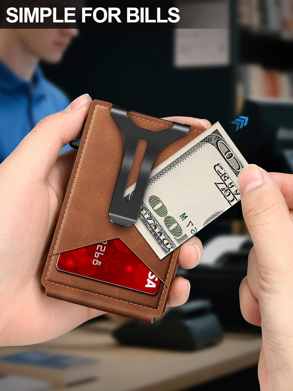 Wallet for Men RFID Wallet with Money Clip, Slim Pop Up Card Holder for 10-12 Cards, Minimalist Smart Credit Card Case with ID Window, Bifold Metal Wallet for Front Pocket, Gifts for Men